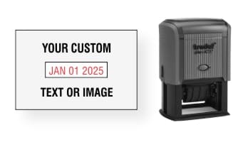 Custom Trodat Print 4727 plastic date stamps made daily. Add your custom text or artwork around the adjustable date. Free Shipping. No Sales Tax - Ever!