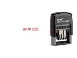 Order Now! Trodat 4800 Plastic Date Stamp. 1/8" tall date, 10+ years, 8 ink colors to choose from. Free Shipping. No Sales Tax - Ever!