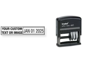 Custom made Trodat 4813 Local Date Stamps shipped daily. Add custom text or artwork next to the adjustable date. Free Shipping. No Sales Tax - Ever!