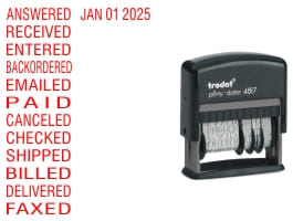 Order Now! Trodat 4817 Dial-A-Phrase Date Stamp. Select phrases from a rotatable wheel band to imprint next to the date. Free Shipping. No Sales Tax - Ever!