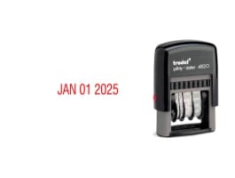 Trodat 4820 plastic date stamps use a 5/32" tall date, 10+ years bands, & 8 ink colors to choose from. Free Shipping. No Sales Tax - Ever! Order Now!