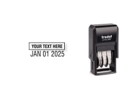 Custom Trodat 4850 plastic date stamps made daily. Add your custom text or artwork above the adjustable date. Free Shipping. No Sales Tax - Ever!