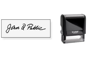 Custom self inking Trodat 4913 signature stamps. Just upload your signature, pick a ink color, & we'll ship within 1 day. Free Shipping! No Sales Tax!