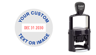 Custom Trodat 5415 Round Date Stamps made daily. Add your lines of text or upload artwork to imprint around the date Free Shipping. No Sales Tax - Ever!