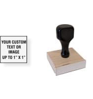 Order Now! 1" x 1" Traditional Knob Handle Wood Stamps. Assembled by hand with your custom text or artwork. Free Shipping. No Sales Tax - Ever!