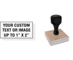 1" x 2" Traditional Knob Handle Wood Stamps are assembled by hand with your custom text & artwork. 1 business day turn around! Free Shipping. No Sales Tax!