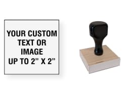 Order Now! 2" x 2" Traditional Knob Handle Wood Stamps. Assembled by hand with your custom text or artwork. Free Shipping. No Sales Tax - Ever!