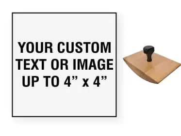 Custom made 4" x 4" wood handle rocker stamps. Assembled by hand with your custom text and or artwork. Free same-day shipping. No sales tax - ever!