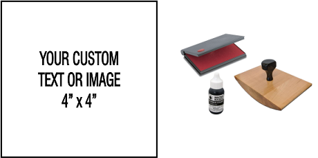 Custom made 4" x 4" wood handle rocker stamps. Assembled by hand with your custom text and or artwork. Free same-day shipping. No sales tax - ever!