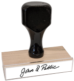 Custom made traditional wood handle signature stamps have a 1 business day turnaround. Upload your signature, add optional text, & checkout! Free shipping!