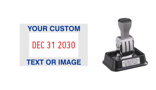 Customizable Xstamper N90 Pre-Inked date stamps. Add lines of text to imprint around the date. 1 business day turn around! Free Shipping. No Sales Tax!