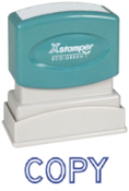 'COPY' pre-inked Xstamper stock stamps with a 1/2" x 1-5/8" impression size. Multiple ink colors available. Free same-day shipping! No sales tax!