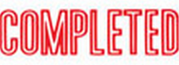 'COMPELETED' pre-inked Xstamper stock stamp in Red Ink with a 1/2" x 1-5/8" impression size. Free same-day shipping! No sales tax!