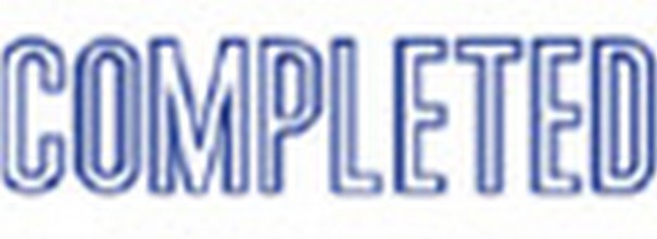 'COMPELETED' pre-inked Xstamper stock stamps with a 1/2" x 1-5/8" impression size. Multiple ink colors available. Free same-day shipping! No sales tax!