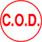X-Stamper round stock design stamp with 5/8 inch impression of 'C.O.D.'. Available in red oil-based ink. Lifetime Warranty. Free Shipping! No Sales Tax!