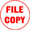 X-Stamper round stock stamp with 5/8 inch impression of "FILE COPY". Available in red oil-based ink. Lifetime Warranty. Free Shipping! No Sales Tax!