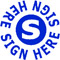 X-Stamper round stock design stamp with 5/8 inch impression of  "SIGN HERE". Available in blue oil based ink. Lifetime Warranty. Free Shipping!