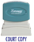 'COURT COPY' pre-inked Xstamper stock stamps with a 1/2" x 1-5/8" impression size. 11 ink colors available. 1 business day turn around! Free Shipping!
