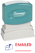 "E-MAILED" (BLUE/RED) pre-inked Xstamper stock stamps with a 1/2" x 1-5/8" impression size. Free same-day shipping! No sales tax!