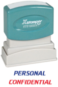 "PERSONAL CONFIDENTIAL" (BLUE/RED) pre-inked Xstamper stock stamps with a 1/2" x 1-5/8" impression size. Free same-day shipping! No sales tax!