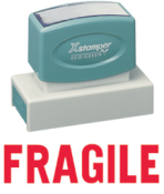 "FRAGILE" X-large pre-inked Xstamper stock stamps with a 7/8" x 2-3/4" impression size. Oil-based Ink. Free same-day shipping! No sales tax!