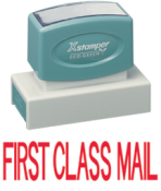 "FIRST CLASS MAIL" large pre-inked Xstamper stock stamps with a 7/8" x 2-3/4" impression size. Free same-day shipping! No sales tax!