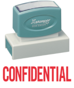 "CONFIDENTIAL" X-large pre-inked Xstamper stock stamps with a 7/8" x 2-3/4" impression size. Oil-based ink. Free same-day shipping! No sales tax!