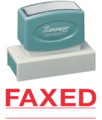 "FAXED (Line)" large pre-inked Xstamper stock stamps with a 7/8" x 2-3/4" impression size. Oil-based ink. Free same-day shipping! No sales tax!