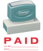 "PAID" (B)  X-large pre-inked Xstamper stock stamps with a 7/8" x 2-3/4" impression size. Oil-based Ink. Free same-day shipping! No sales tax!