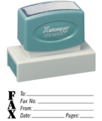 "FAX" X-large pre-inked Xstamper stock stamps with a 7/8" x 2-3/4" impression size. Oil-based Ink.  Free same-day shipping! No sales tax!