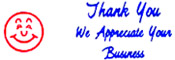"THANK YOU WE APPRECIATE YOUR BUSINESS" Large Xstamper stock stamp with a 7/8" x 2-3/4" impression size in 2 colors. Free shipping! No sales tax!