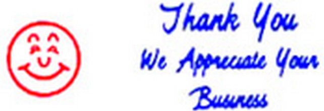 "THANK YOU WE APPRECIATE YOUR BUSINESS" Large Xstamper stock stamp with a 7/8" x 2-3/4" impression size in 2 colors. Free shipping! No sales tax!